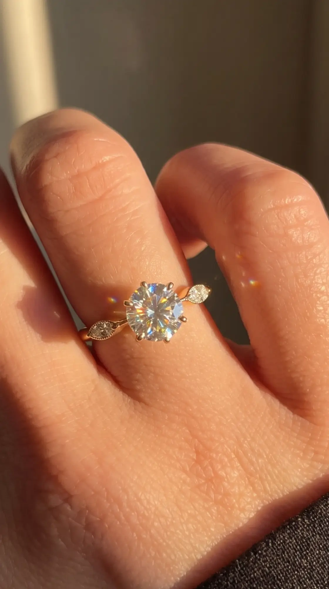 Theodora Six Prong Side Stone Ring