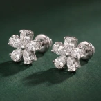 10kt White Gold Daisy Flower Fashion Lab Diamond Stud Earrings