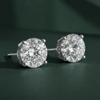 10kt White Gold Four Prong Round Lab Diamond Stud Earrings