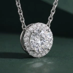 10kt White Gold Belleza Halo Lab Diamond Solitaire Necklace