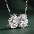 10kt White Gold Sweetheart Spark Two Stone Pear and Oval Lab Diamond Fashion Necklace