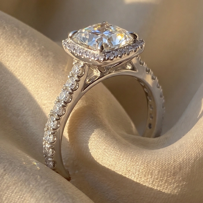Cushion halo engagement ring