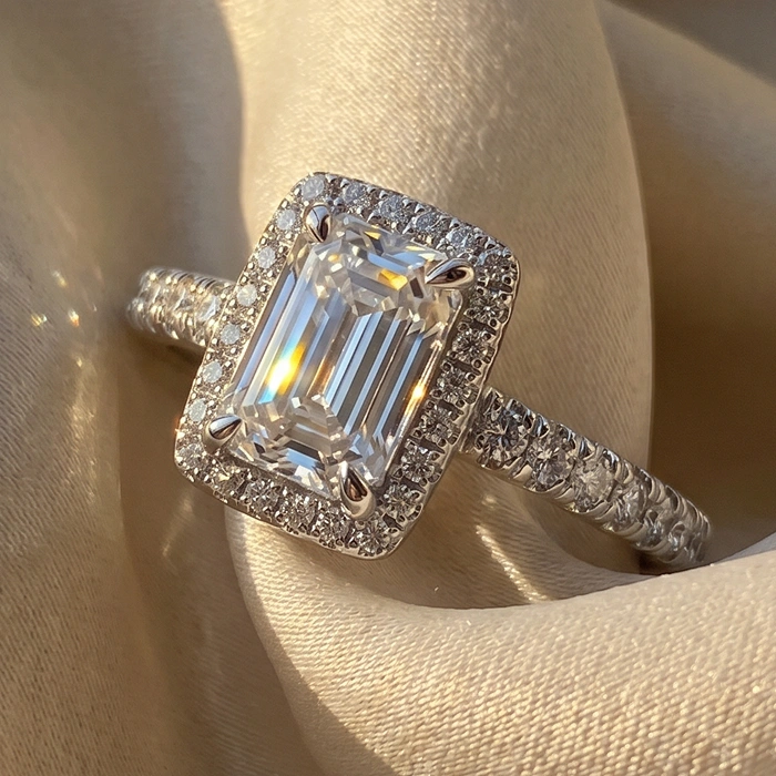 Emerald halo engagement ring