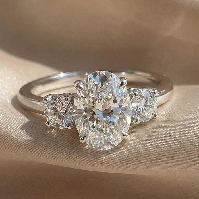 Oval three stone engagement ring