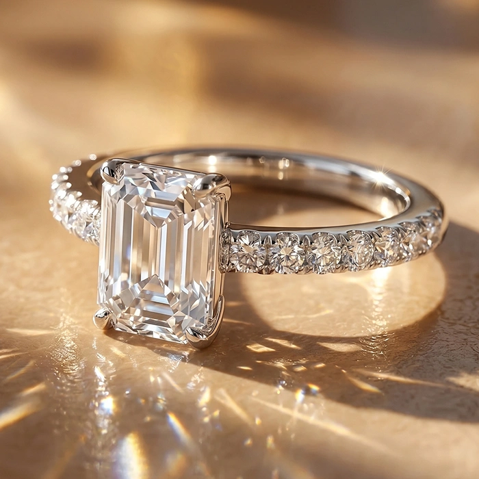 Platinum emerald engagement ring