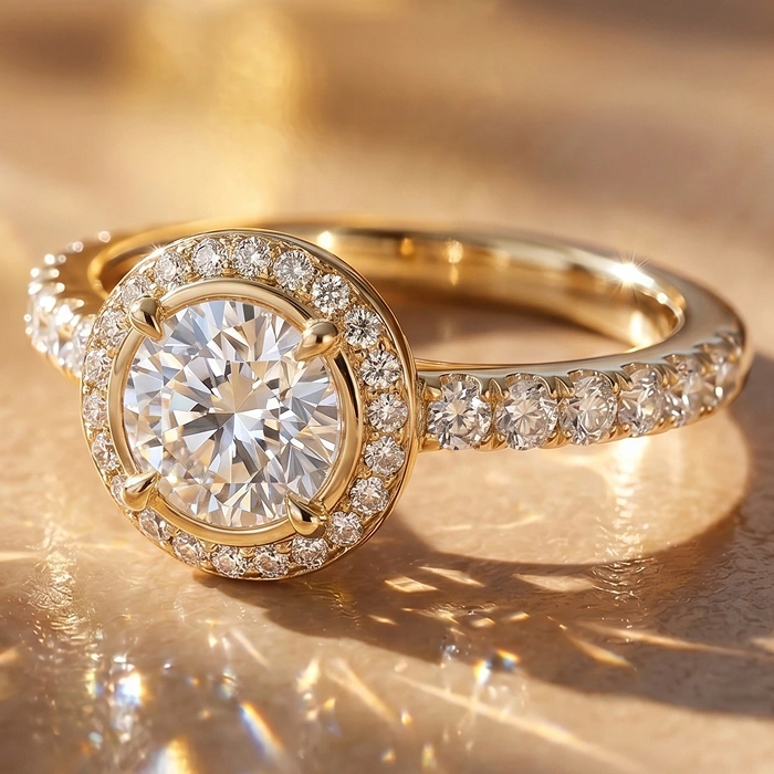 Round halo engagement ring